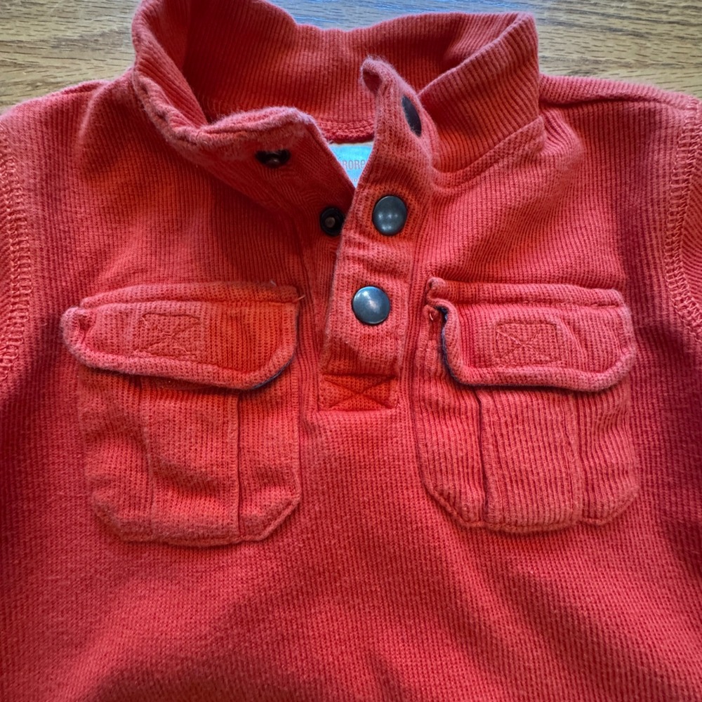 Gymboree Henley Pullover‎ Shirt Kids 18-24 M Orange Ribbed Pocket Casual Y2K